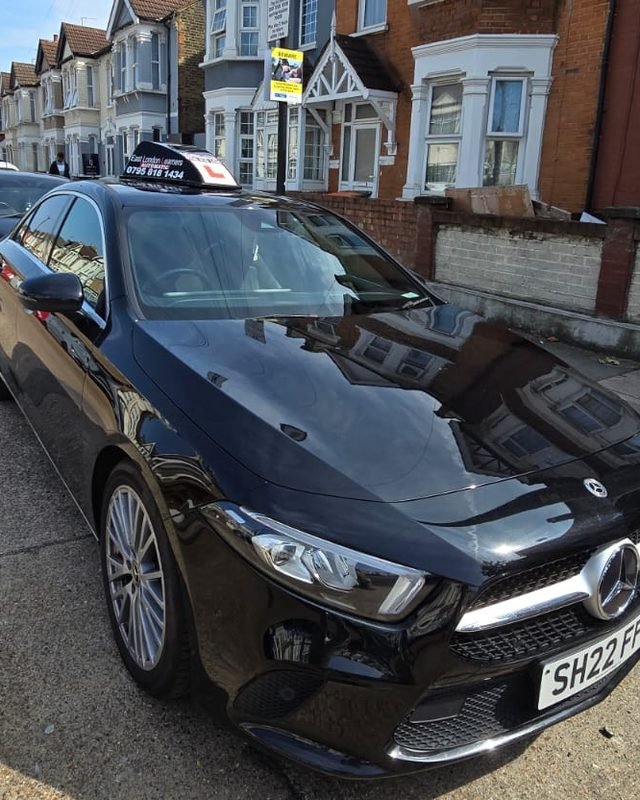 The East London Learners automatic Mercedes A-Class tuition car parked on a residential street in East London